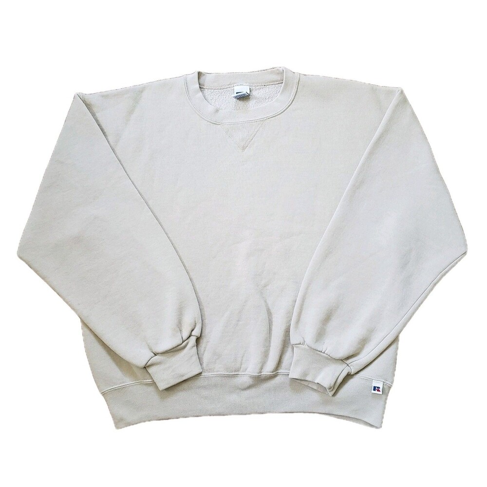 Vintage Y2K Russell Athletic Cream Blank Sz Large Mens Crewneck Sweatshirt Plain